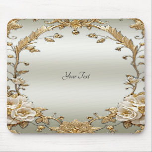 Tapis De Souris Mousepad aux fleurs blanches dorées