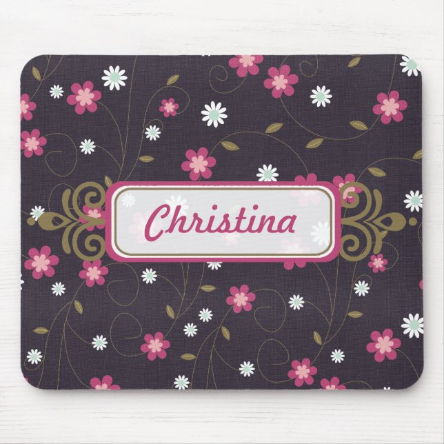 Tapis De Souris Mousepad aux fleurs roses (Devant)
