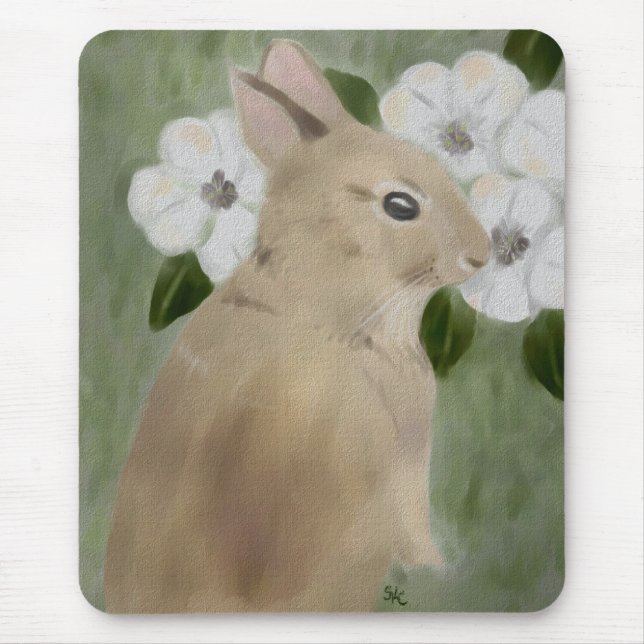 Tapis De Souris Mousepad avec le lapin et les fleurs de bébé (Devant)