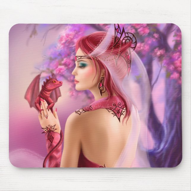 Tapis De Souris Mousepad Belle femme imaginaire reine et dragon (Devant)