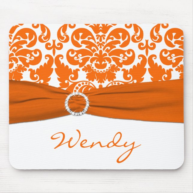 Tapis De Souris Mousepad blanc et orange damassé (Devant)