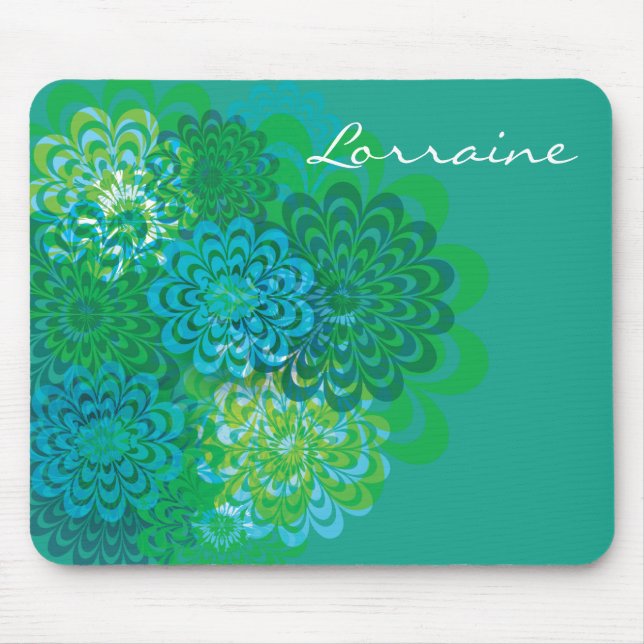 Tapis De Souris Mousepad bleu et vert inspiré par la Rétro (Devant)