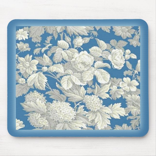 Tapis De Souris Mousepad Blue Antique Floral (Devant)