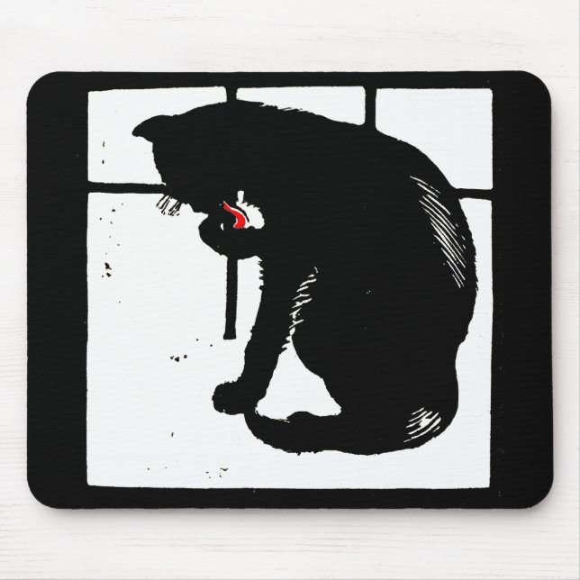 Tapis De Souris Mousepad, Chat noir coupé en bois victorien (Devant)