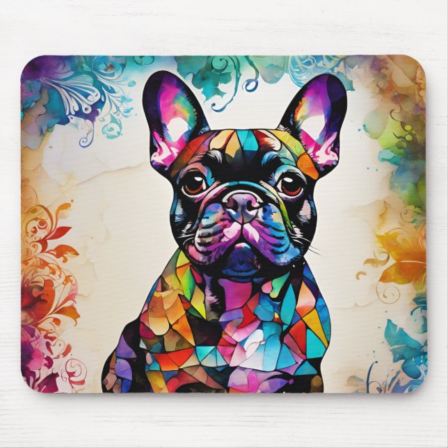 Tapis De Souris Mousepad coloré français mignon Bulldog "Frenchie" (Devant)