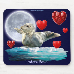 Tapis De Souris Mousepad contre la chasse au phoque, Lune et Coeur