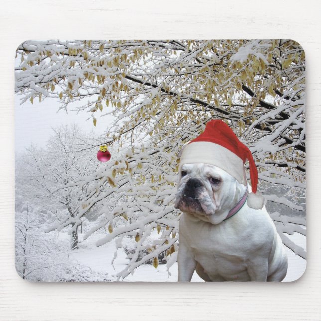 Tapis De Souris Mousepad de bouledogue de Noël blanc (Devant)
