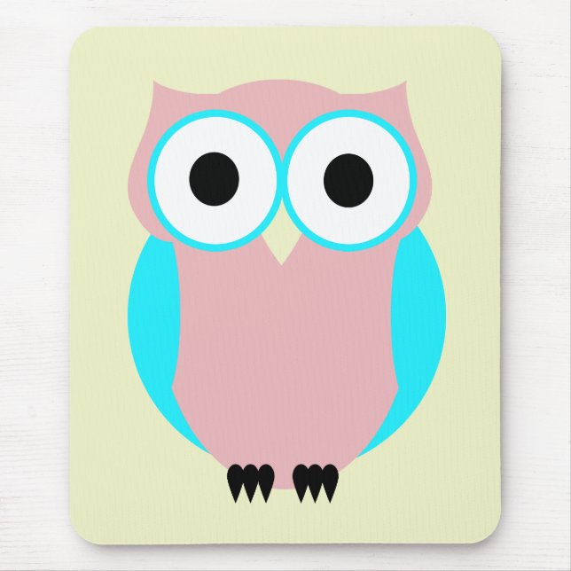 Tapis De Souris Mousepad De Chouette Bleu Et Rose (Devant)