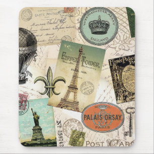 Tapis De Souris Mousepad de collage de Vintage voyage