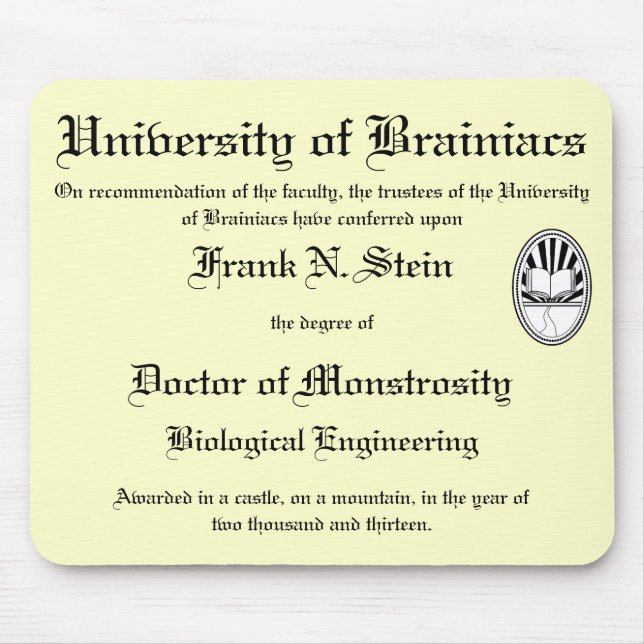 Tapis De Souris Mousepad de diplôme de Franknstein (Devant)