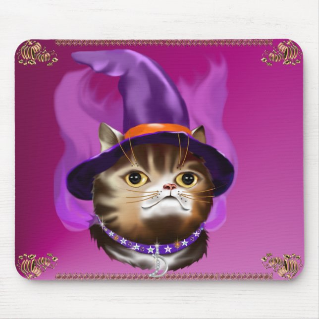 Tapis De Souris Mousepad de visage de chat de sorcière (Devant)