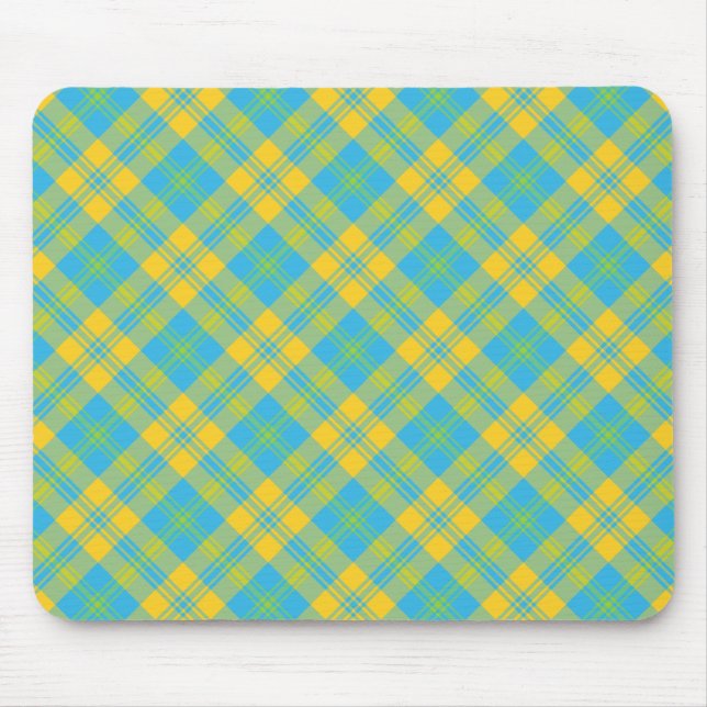 Tapis De Souris Mousepad élégant : bleu, jaune, vert plaid (Devant)