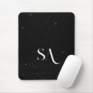 Tapis De Souris Mousepad en Parties scintillant noire avec initial