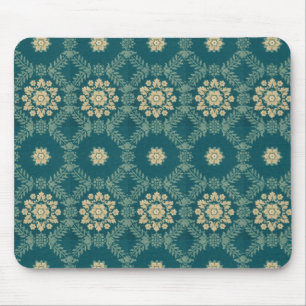 Tapis De Souris Mousepad en tissu floral Turquoise et beige Vintag