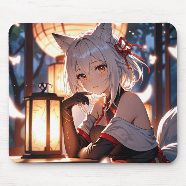 Tapis De Souris Mousepad, fille de la Fox blanche (Devant)