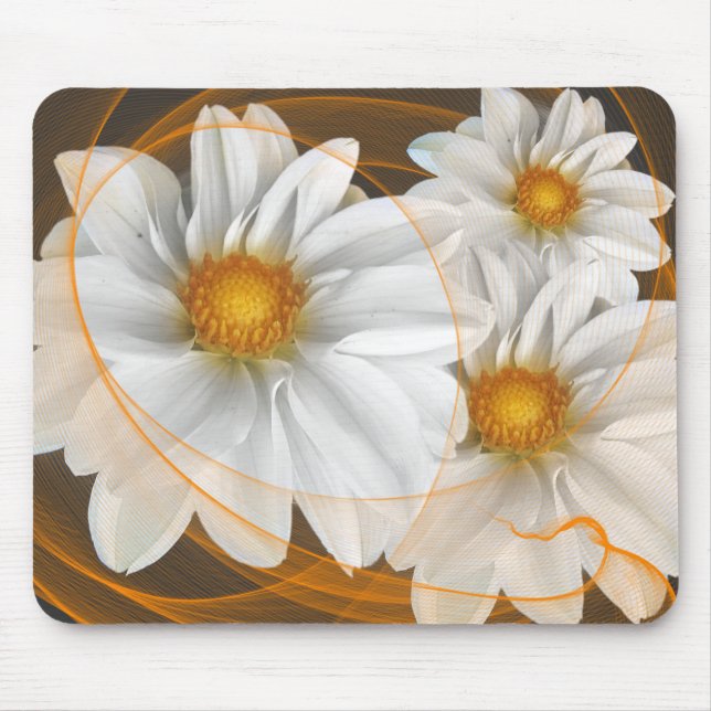 Tapis De Souris Mousepad Fleurs Blanc Noir Orange (Devant)