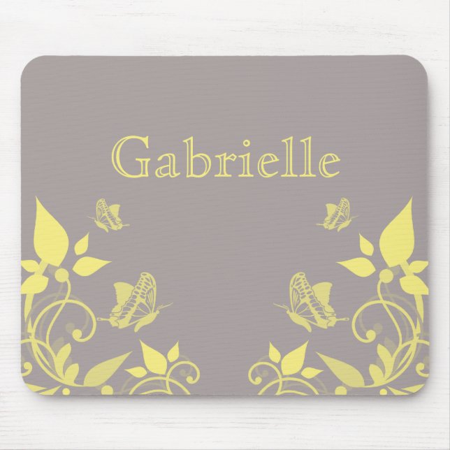 Tapis De Souris Mousepad floral à papillon jaune (Devant)