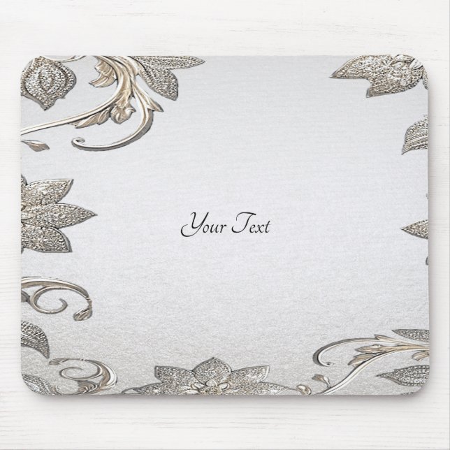 Tapis De Souris Mousepad floral argent (Devant)