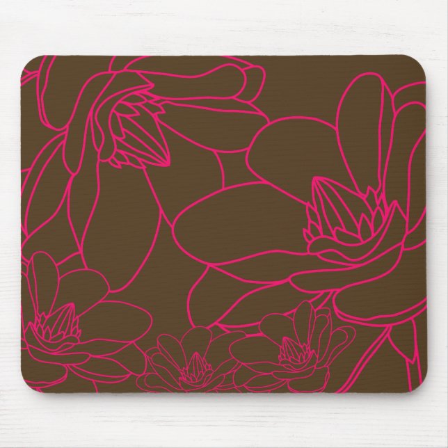 Tapis De Souris Mousepad floral chic moderne - rose et brun (Devant)