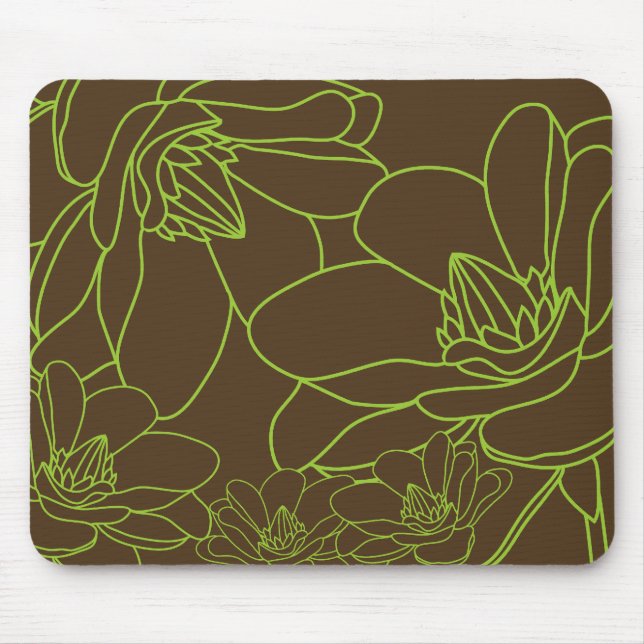 Tapis De Souris Mousepad floral chic moderne - vert et brun (Devant)