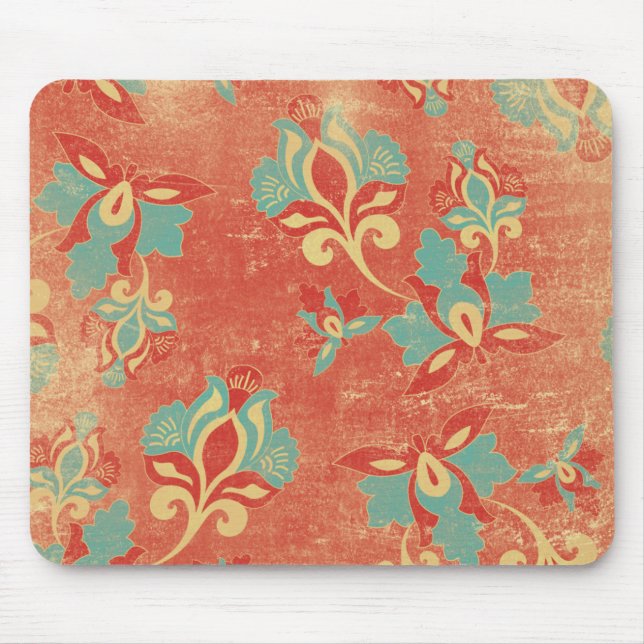 Tapis De Souris Mousepad floral d'Aqua et de Tangérine (Devant)