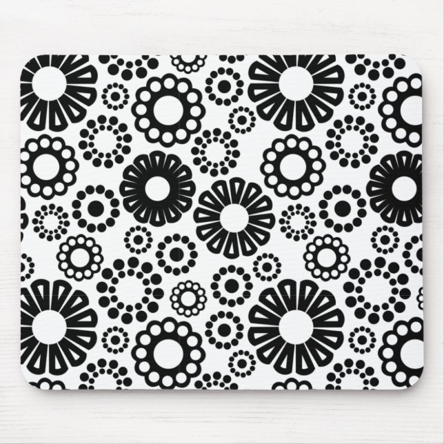 Tapis De Souris Mousepad floral noir et blanc (Devant)
