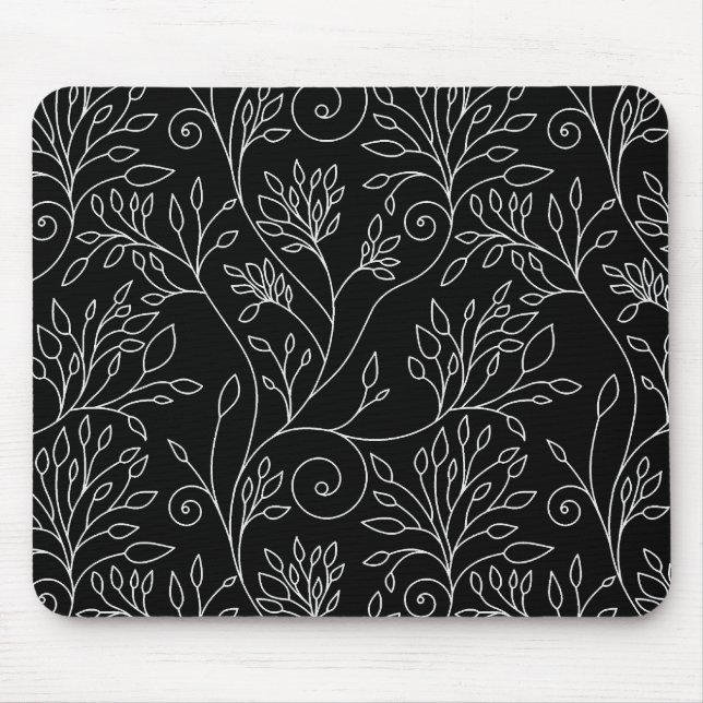Tapis De Souris Mousepad floral noir et blanc (Devant)