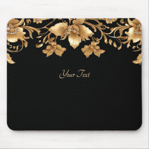 Tapis De Souris Mousepad Floral Orné Noir Or