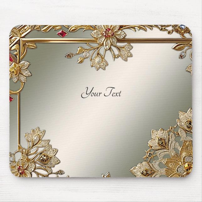 Tapis De Souris Mousepad Floral Orné Or (Devant)