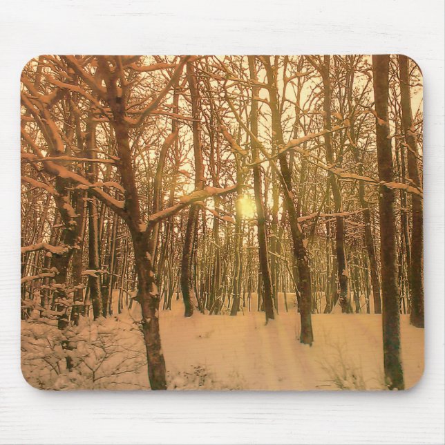 Tapis De Souris Mousepad Forêt D'Hiver Neige Et Lumière (Devant)