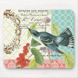 Tapis De Souris Mousepad français vintage moderne d'oiseau