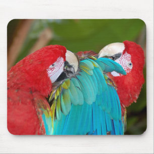 Tapis De Souris Mousepad imprimé perroquets rouges et bleus