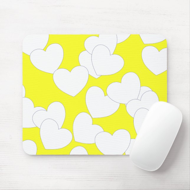 Tapis De Souris Mousepad Jaune Frappant Avec De Gros Coeurs Blancs (Avec souris)