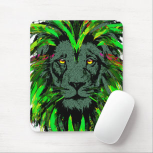 Tapis De Souris Mousepad Lion Vert - Dessin du portrait Visage Lio