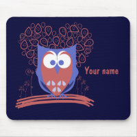 Mousepad mignon lunatique rouge et bleu de hibou