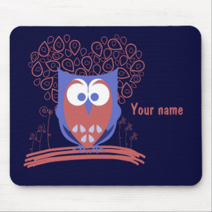 Tapis De Souris Mousepad mignon lunatique rouge et bleu de hibou