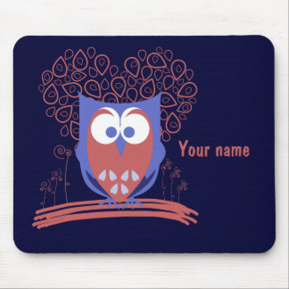 Tapis De Souris Mousepad mignon lunatique rouge et bleu de hibou