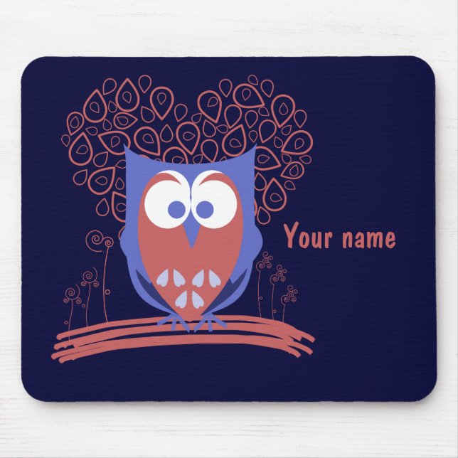 Tapis De Souris Mousepad mignon lunatique rouge et bleu de hibou (Devant)