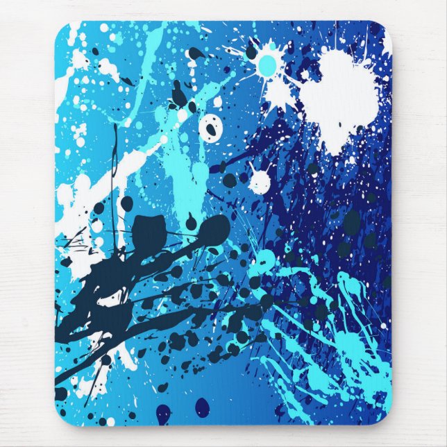 Tapis De Souris Mousepad moderne, abstrait, pulvérisé, bleu, blanc (Devant)