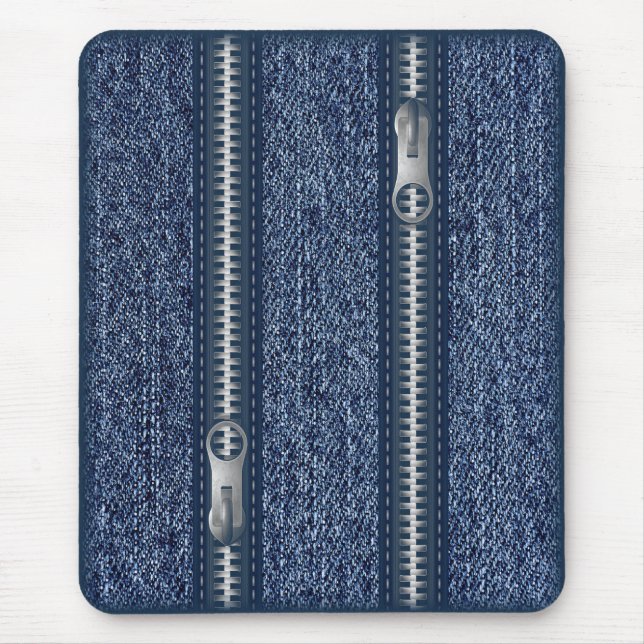 Tapis De Souris Mousepad moderne, jean bleu avec fermeture éclair (Devant)