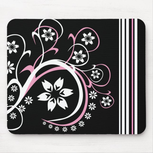 Tapis De Souris Mousepad Noir, Blanc Et Rose (Devant)