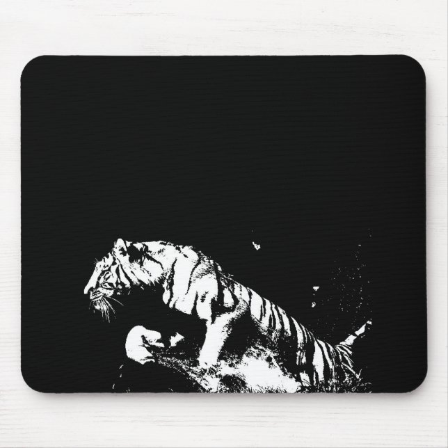 Tapis De Souris Mousepad noir et blanc Tiger Pop Art (Devant)