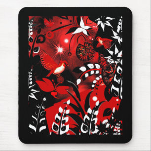 Tapis De Souris Mousepad Oiseaux rouges floraux asiatiques