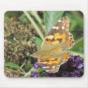 Tapis De Souris Mousepad - Papillon orange sur Fleur violette