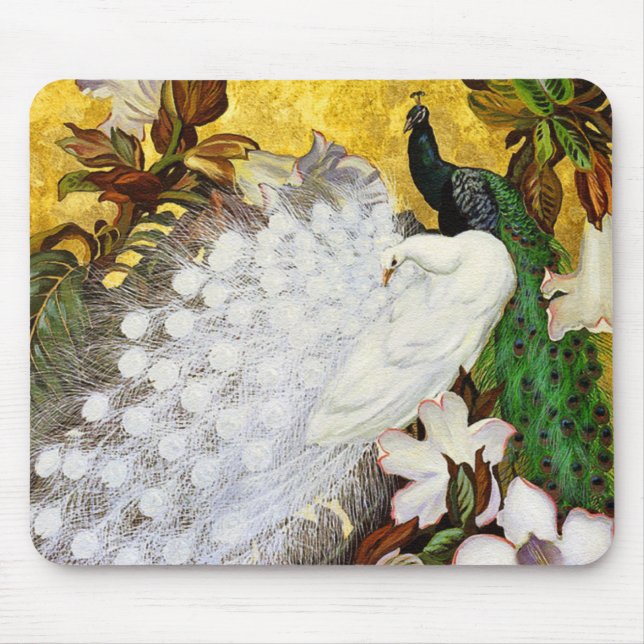 Tapis De Souris Mousepad : Peacocks blancs et bleus (Devant)