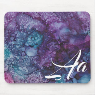 Tapis De Souris Mousepad "Peinture à l'encre d'alcool bleu violet"