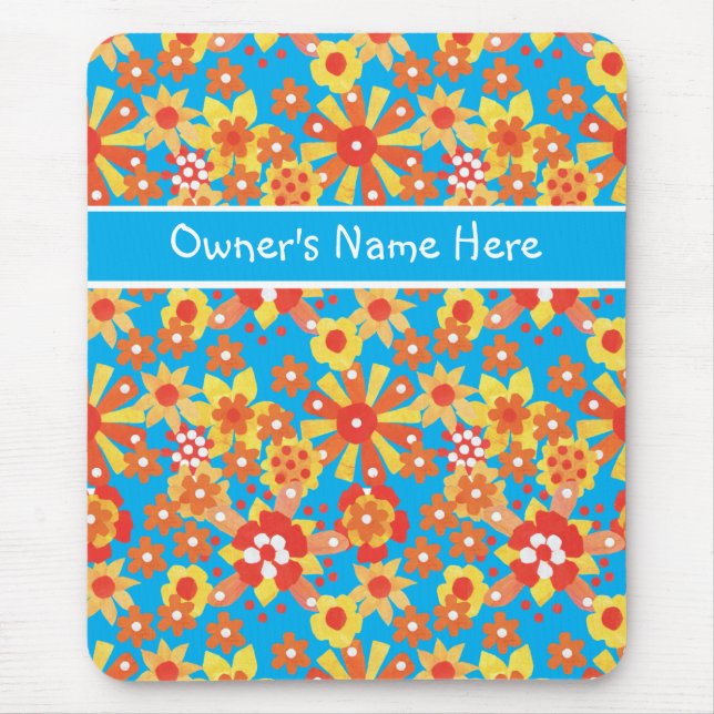 Tapis De Souris Mousepad Personnalisé ; Fleurs Oranges Ditzy (Devant)