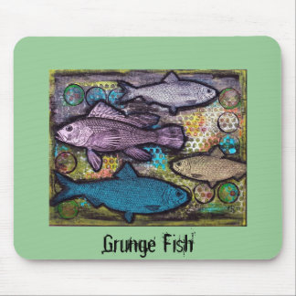 Tapis De Souris Mousepad, poisson grunge, art de médias mélangés
