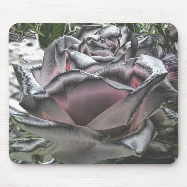Tapis De Souris Mousepad renversant d'argent et de rose de rose (Devant)