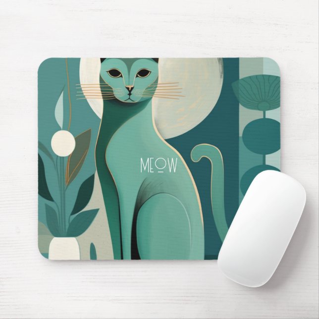 Tapis De Souris Mousepad Retro Green Cat pour Amoureux de les chat (Avec souris)